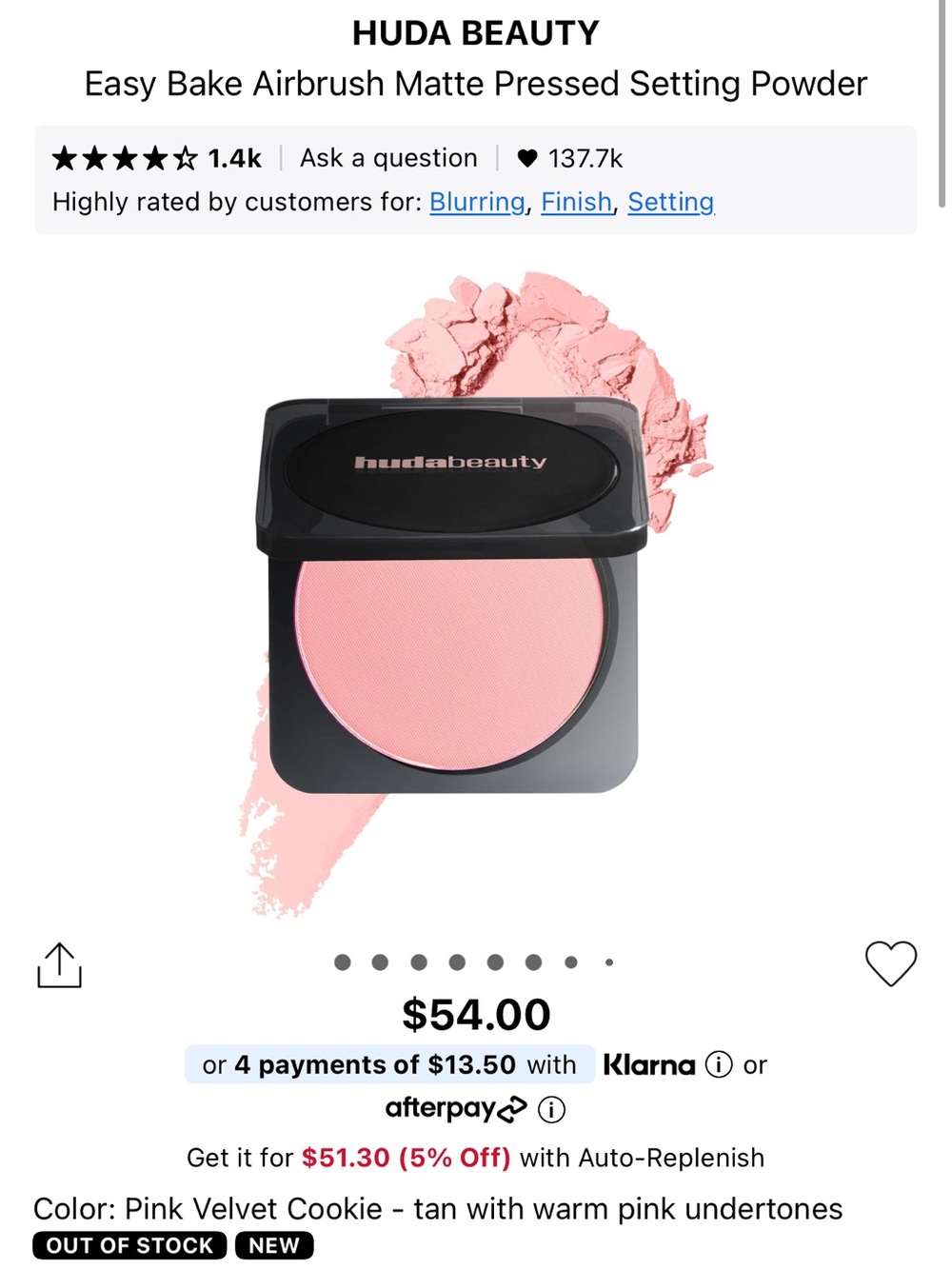 Huda beauty easy bake airbrush matte pressed setting powder - pink velvet cookie